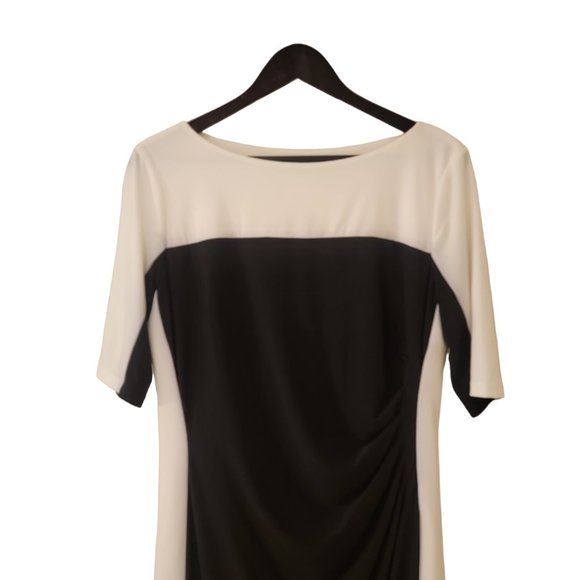 Lauren Ralph Lauren Sheath Dress Size 14 Black White Colorblock Short Sleeve - Picture 3 of 6